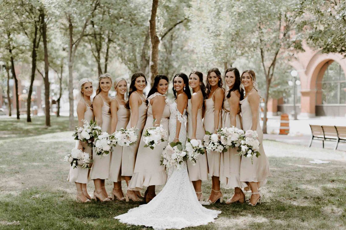 bridal party posing