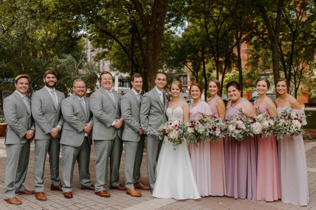 wedding party posing