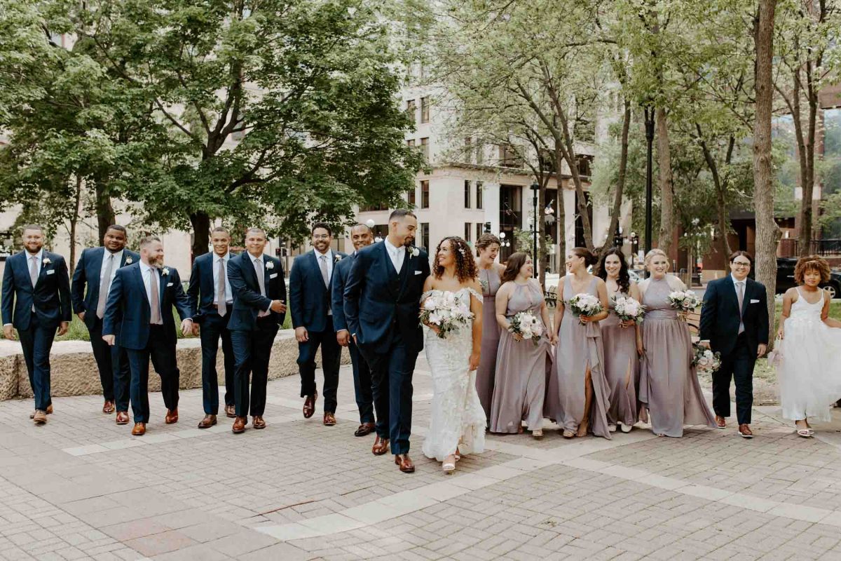 wedding party walking