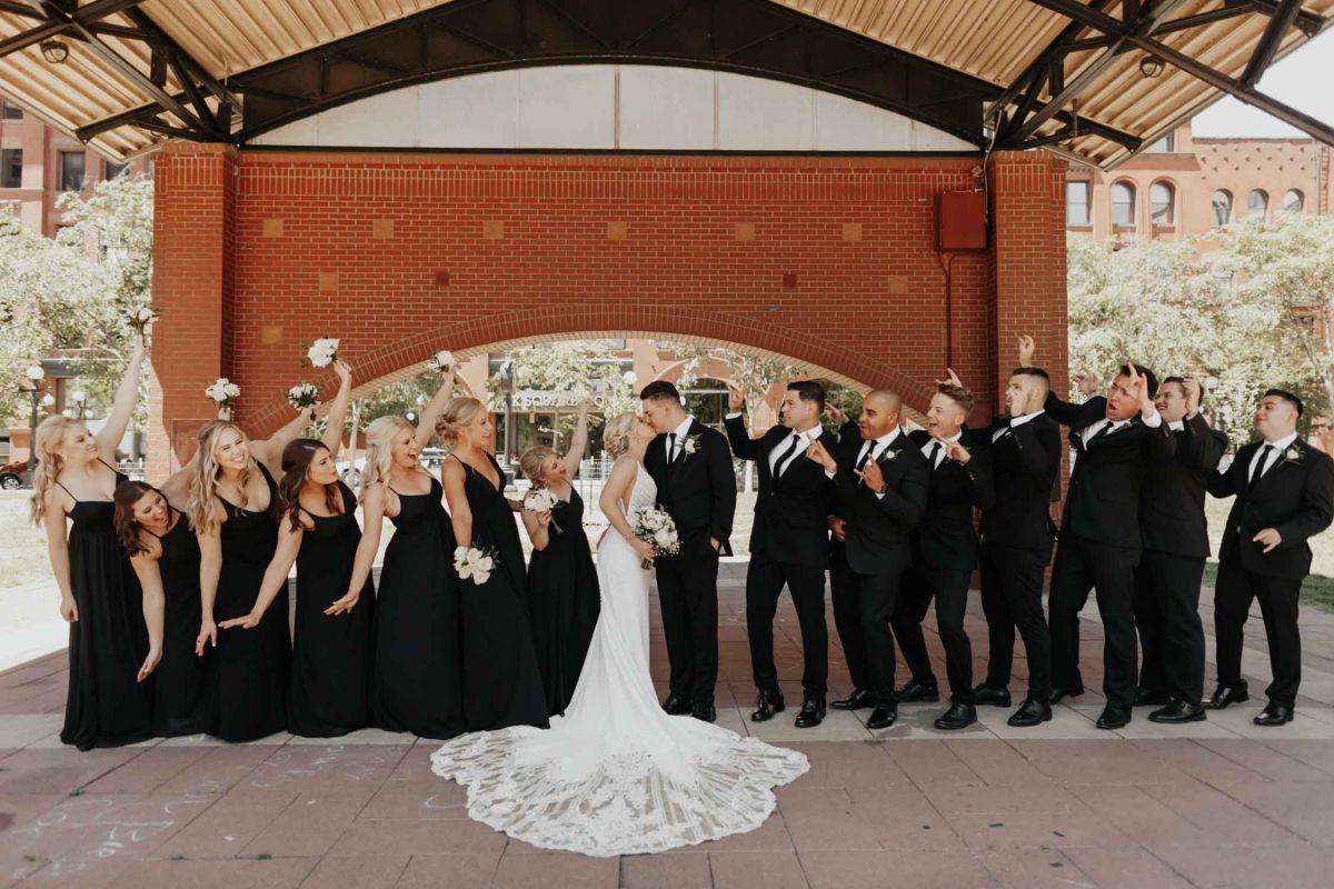 wedding party posing