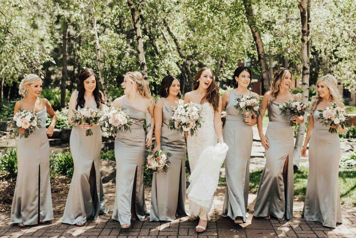 bridal party walking