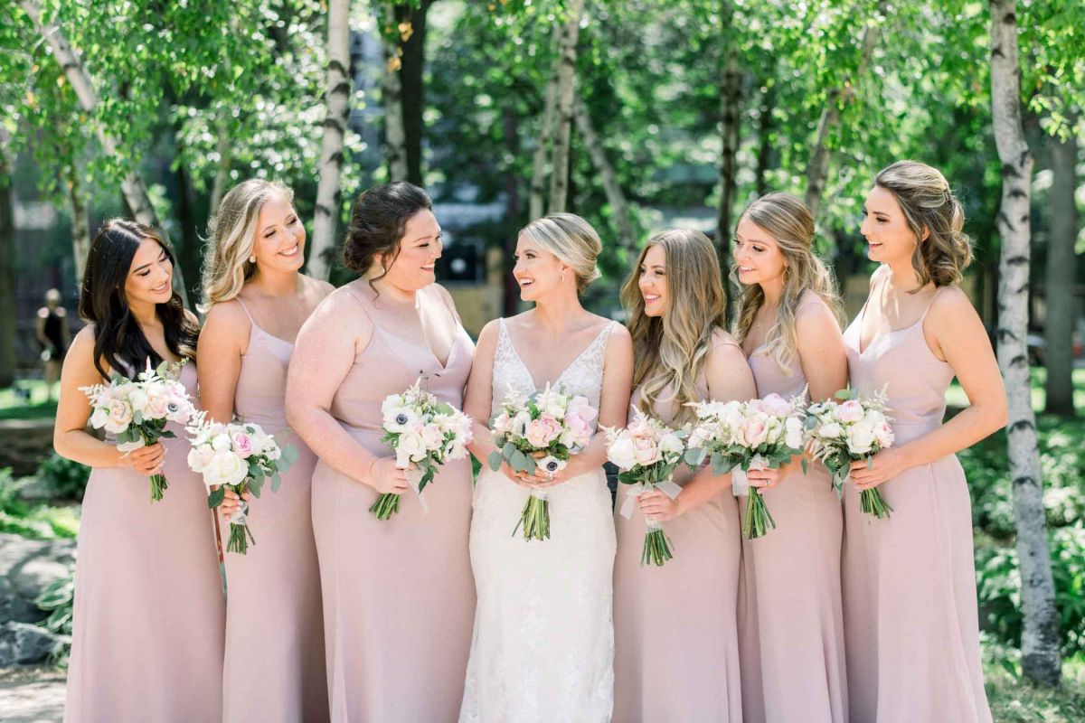 bridal party posing