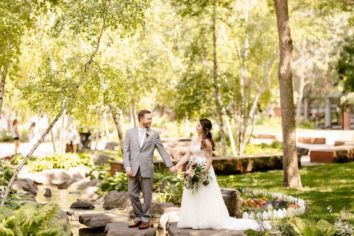 couple posing in park