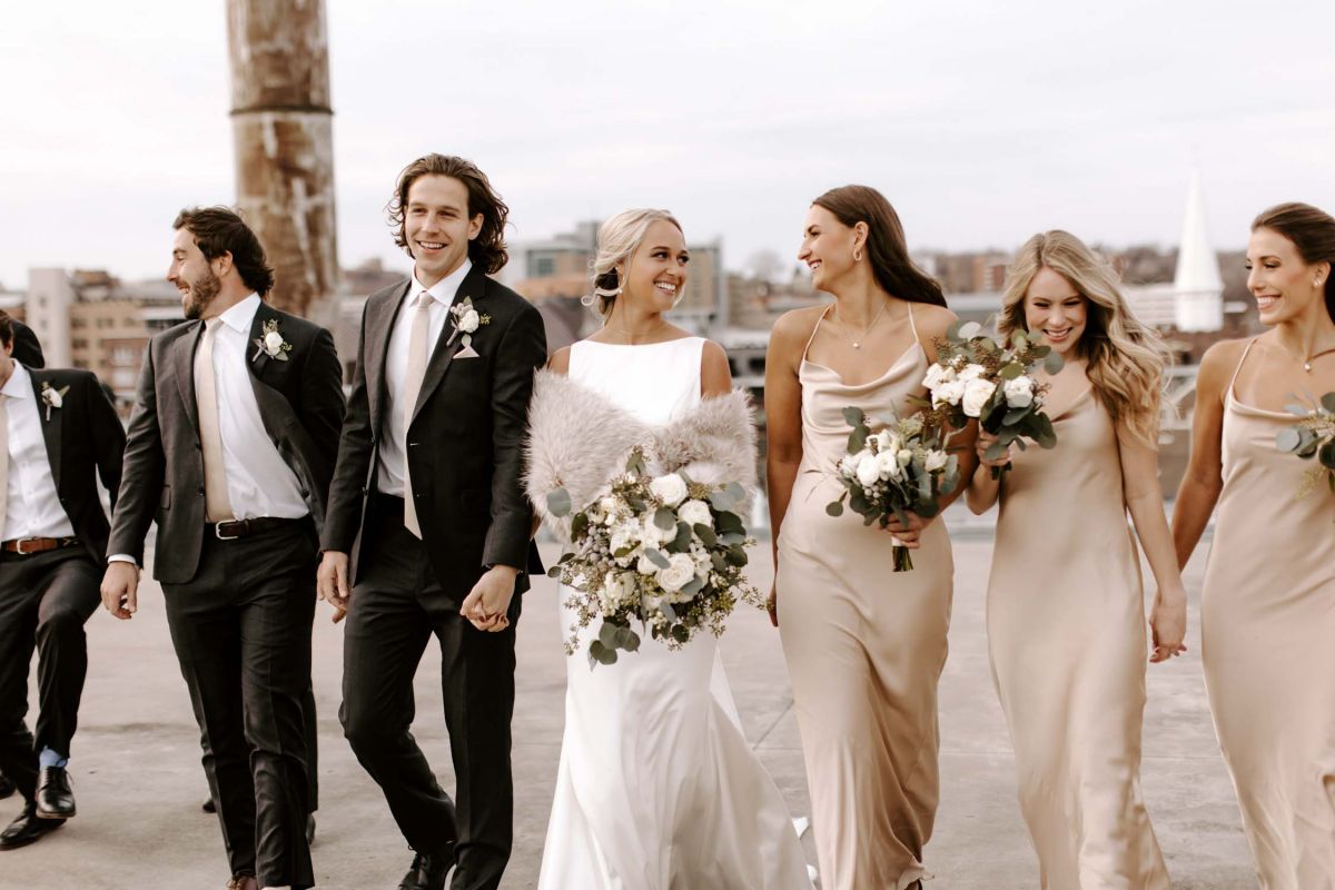 wedding party walking