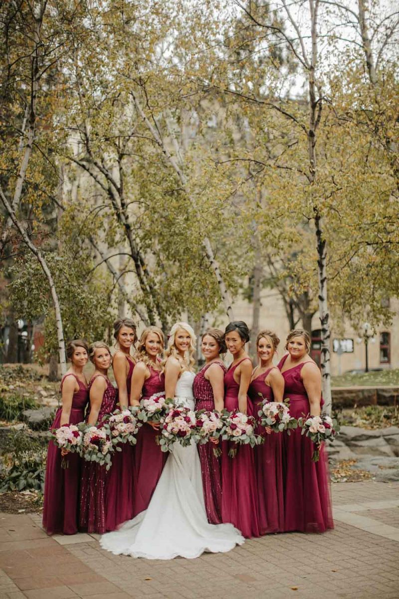 bride and bridesmaids posing