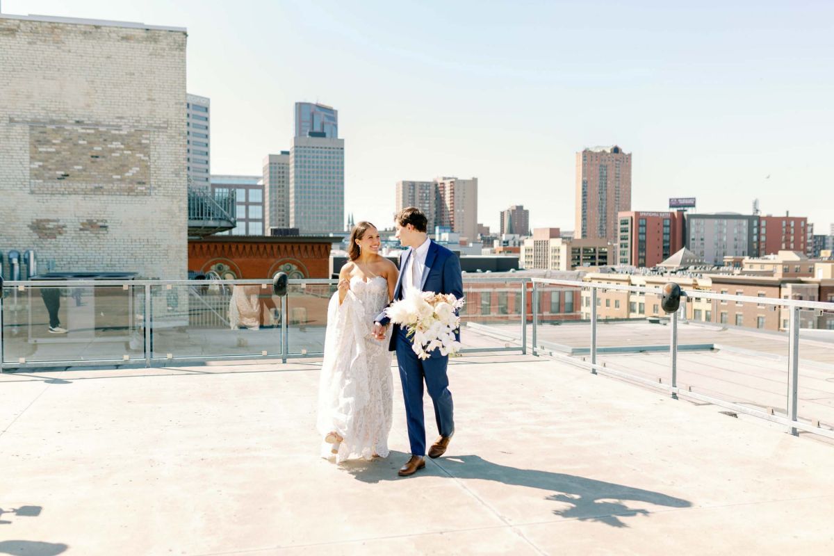 couple walking on rooftop