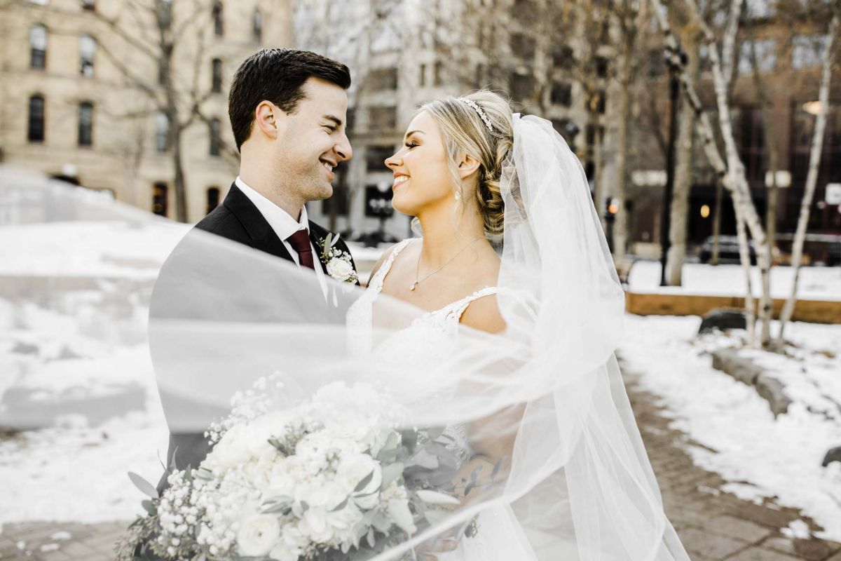 couple posing in park