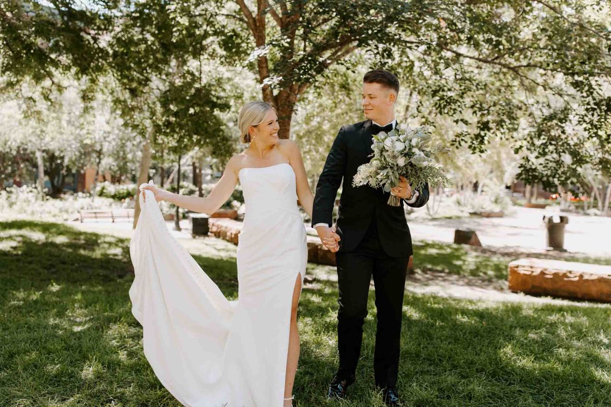 couple posing in park