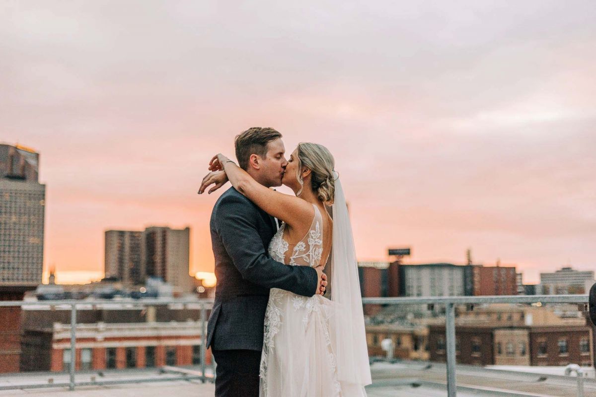 couple posing at sunset