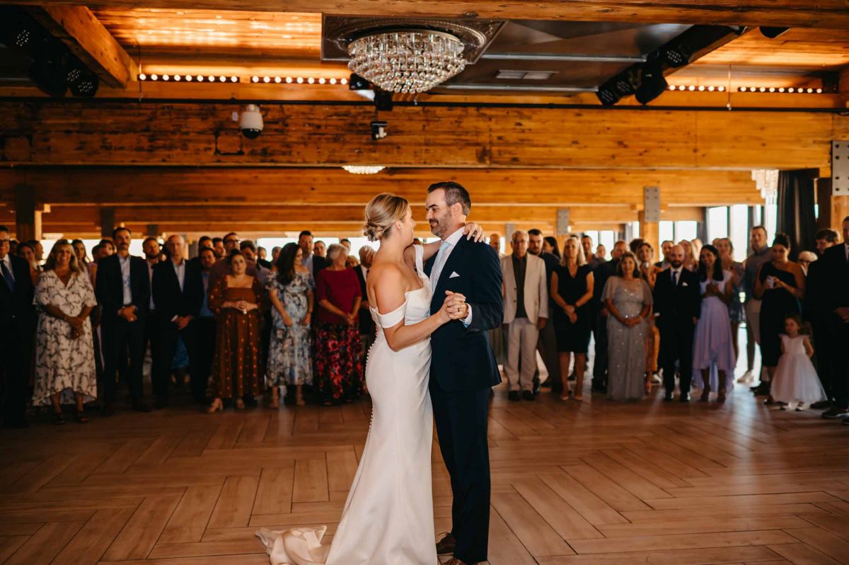 Bride and groom on dancefloor at A'BULAE