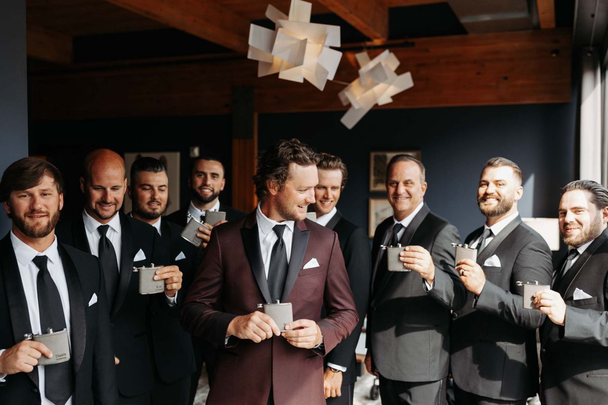 Groom and groomsmen in groom's suite