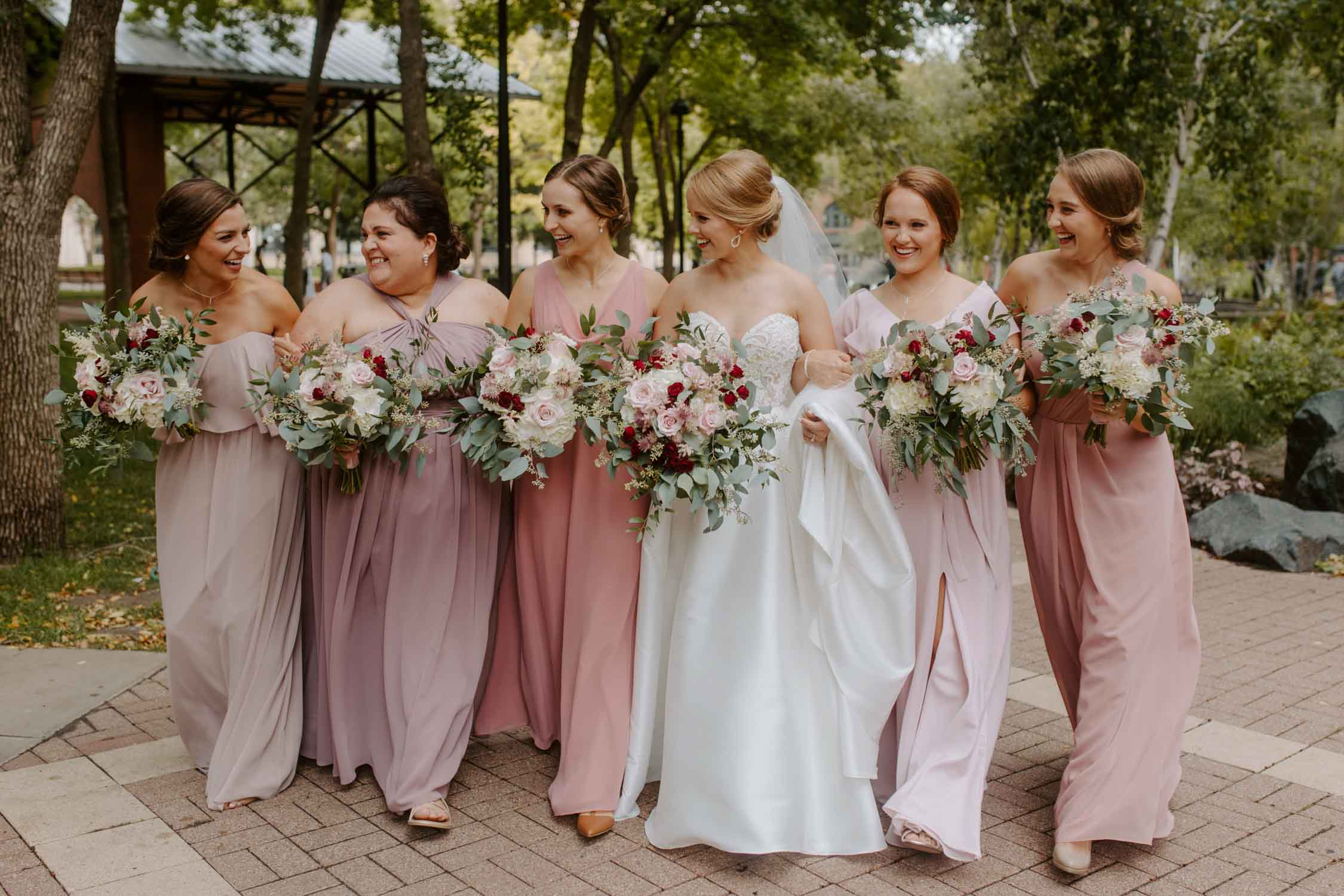 bridal party walking