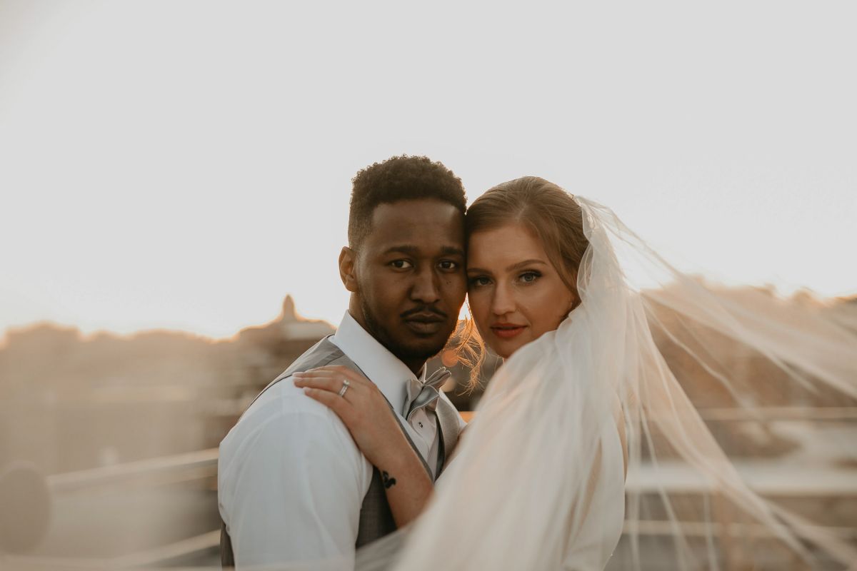 Couple staring at camera
