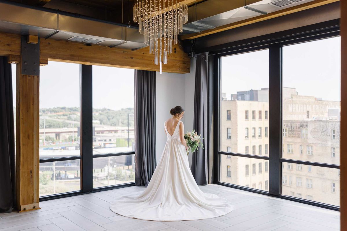 bride portrait in front of windows